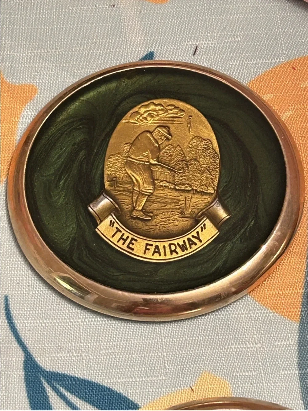 Golf Coasters Brass Medallion Set Heavy Green Marbled 4 Drive Fairway Sand Putt